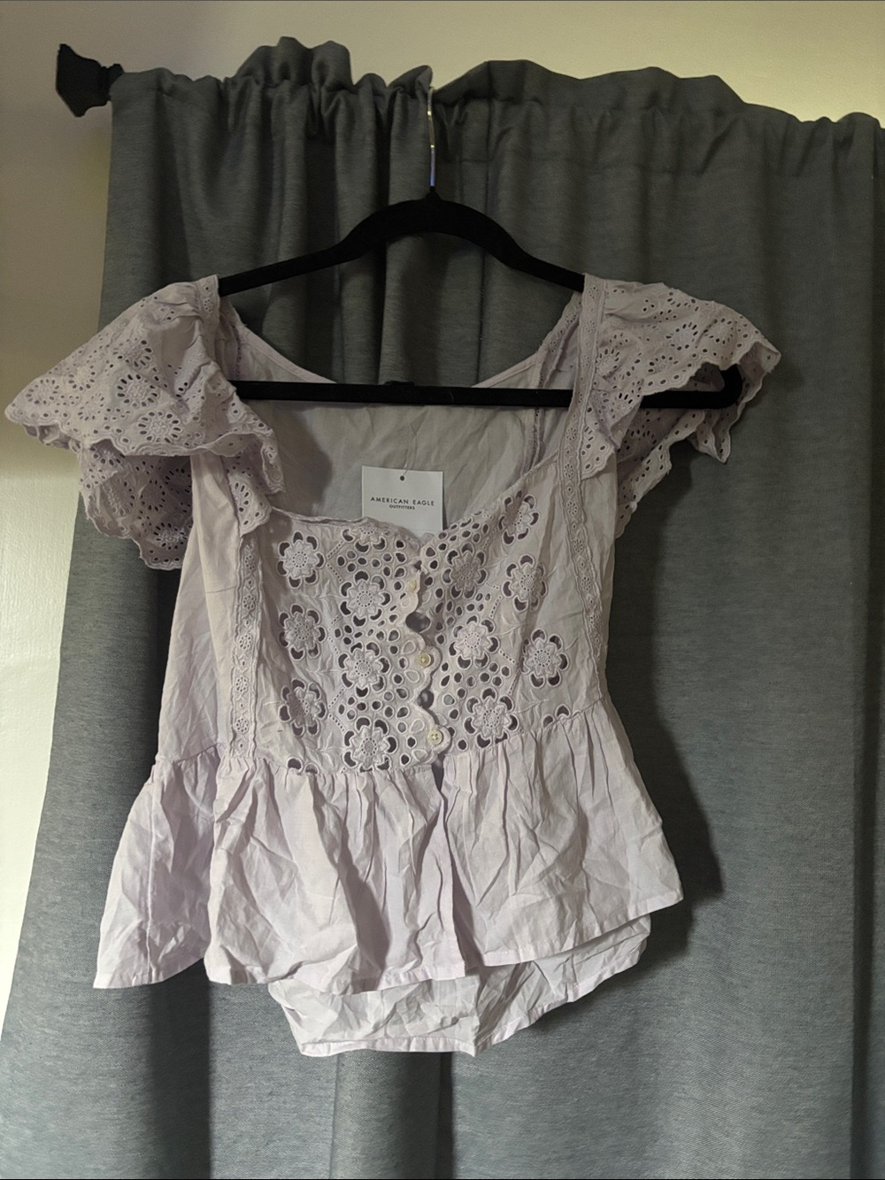 American Eagle Outfitters Light Lavender Eyelet Peplum Blouse
